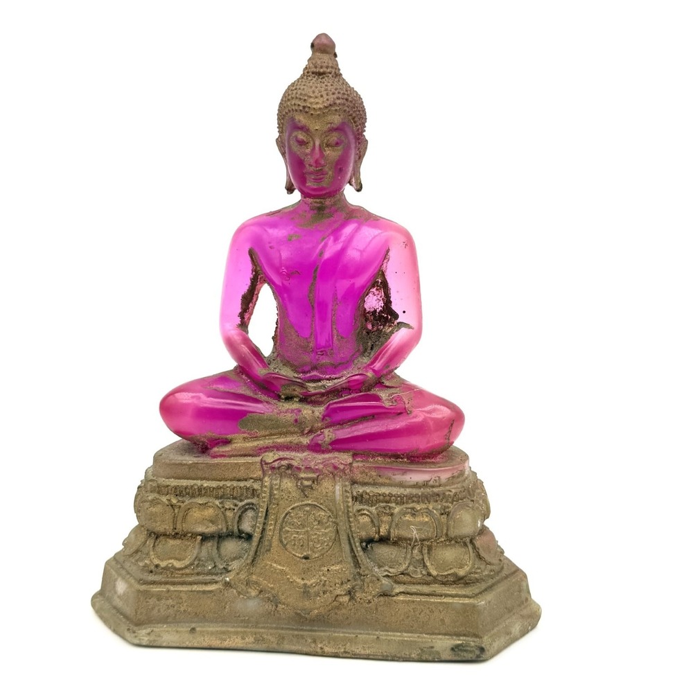 Vintage Thai Meditation Pink Lucite Buddha Figure Seated Lotus Buddhism